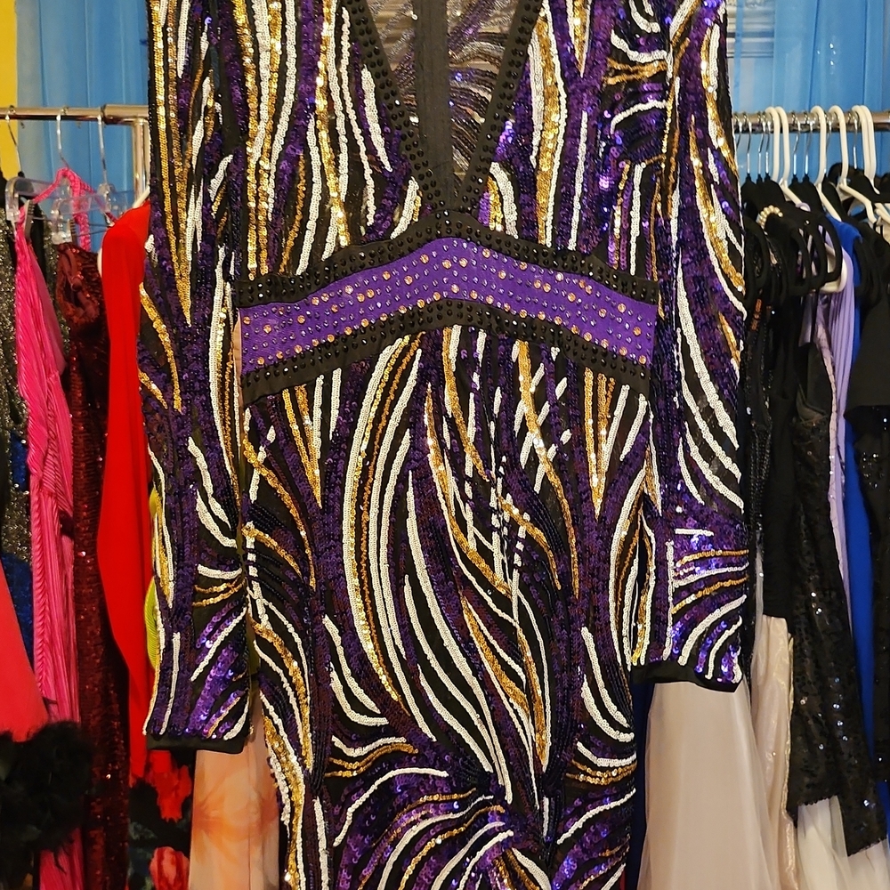 Elegant Purple Sequin Midi Dress